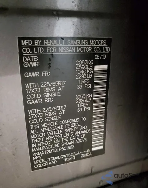 2020 Nissan Rogue S z USA, uszkodzony, nr VIN KNMAT2MT8LP501662